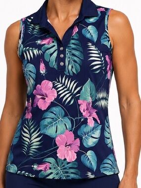 Rolo Golf classic shirt/top. Teal, navy, lavender, Sz S, sleeveless, collar,